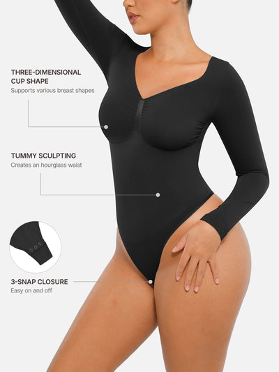 Seamless Long Sleeve Tummy Control Thong Bodysuit