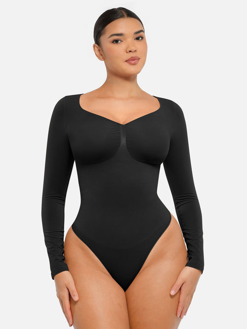 Seamless Long Sleeve Tummy Control Thong Bodysuit