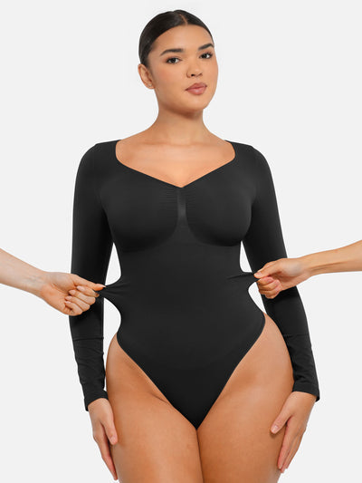 Seamless Long Sleeve Tummy Control Thong Bodysuit