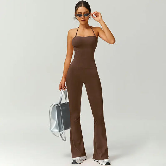 Women's Halter Neck Bodycon Flared Leg Jumpsuit