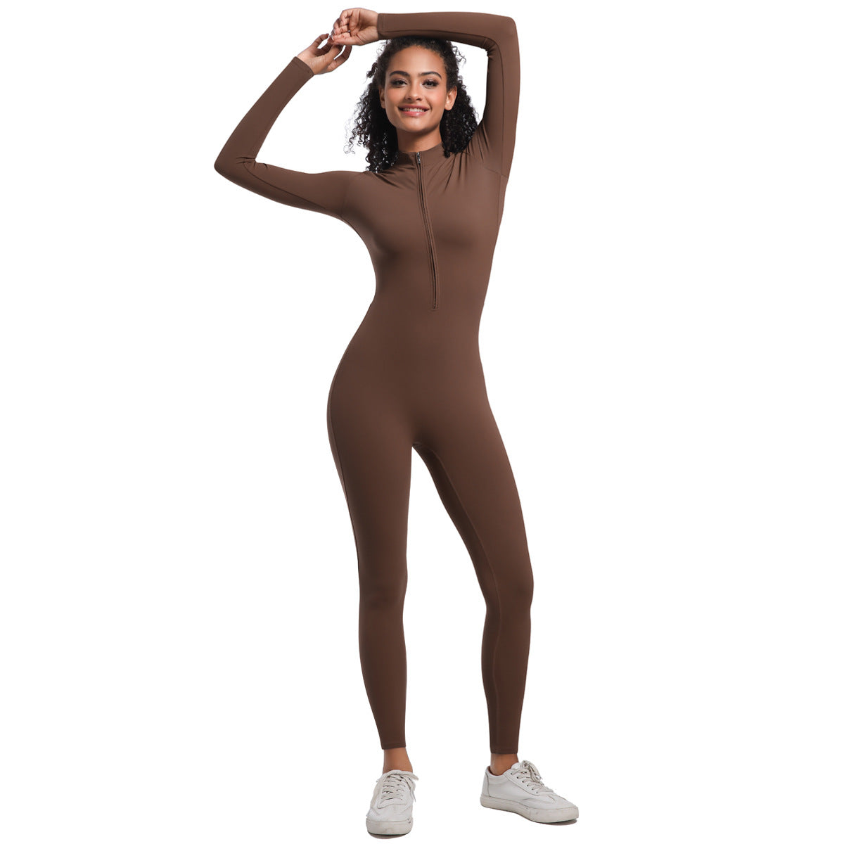 Women's Solid Zip Up Long Sleeve Sports Jumpsuit