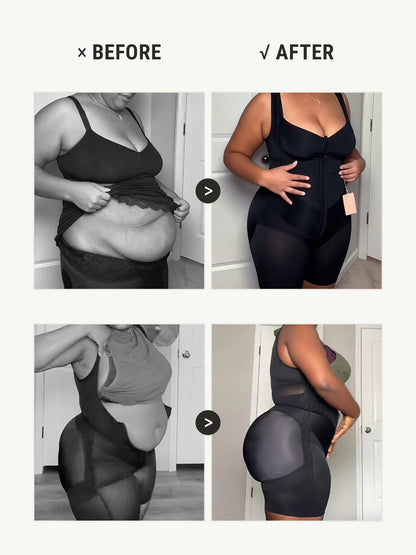 U-Shaped Faja Butt Lifting Bodysuit With Zipper Crotch